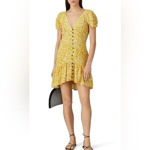 WISH Golden Bloom Floral Crepe V-Neck Short Sleeve Dress Size Small